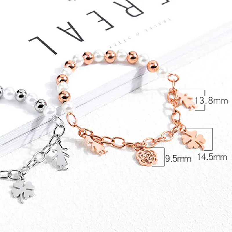 Rose Gold Titanium Steel Ppearl Bracelet Creative Camellia Pendant Stainless Steel Jewelry