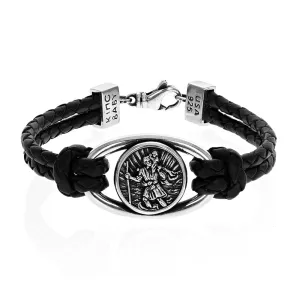 Saint Christopher Braided Leather Bracelet - TAX INCLUDED