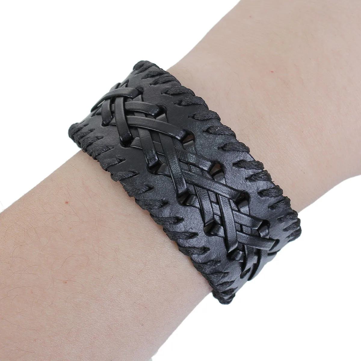 Sexy Sparkles Mens Genuine Real Leather Wrist Bracelet Wide Casual Wristband Cuff Bangle Adjustable