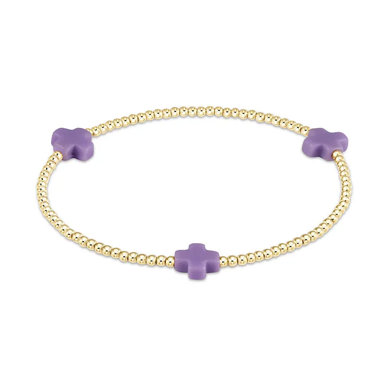 Signature Cross Gold Pattern 2mm Bead Bracelet Purple