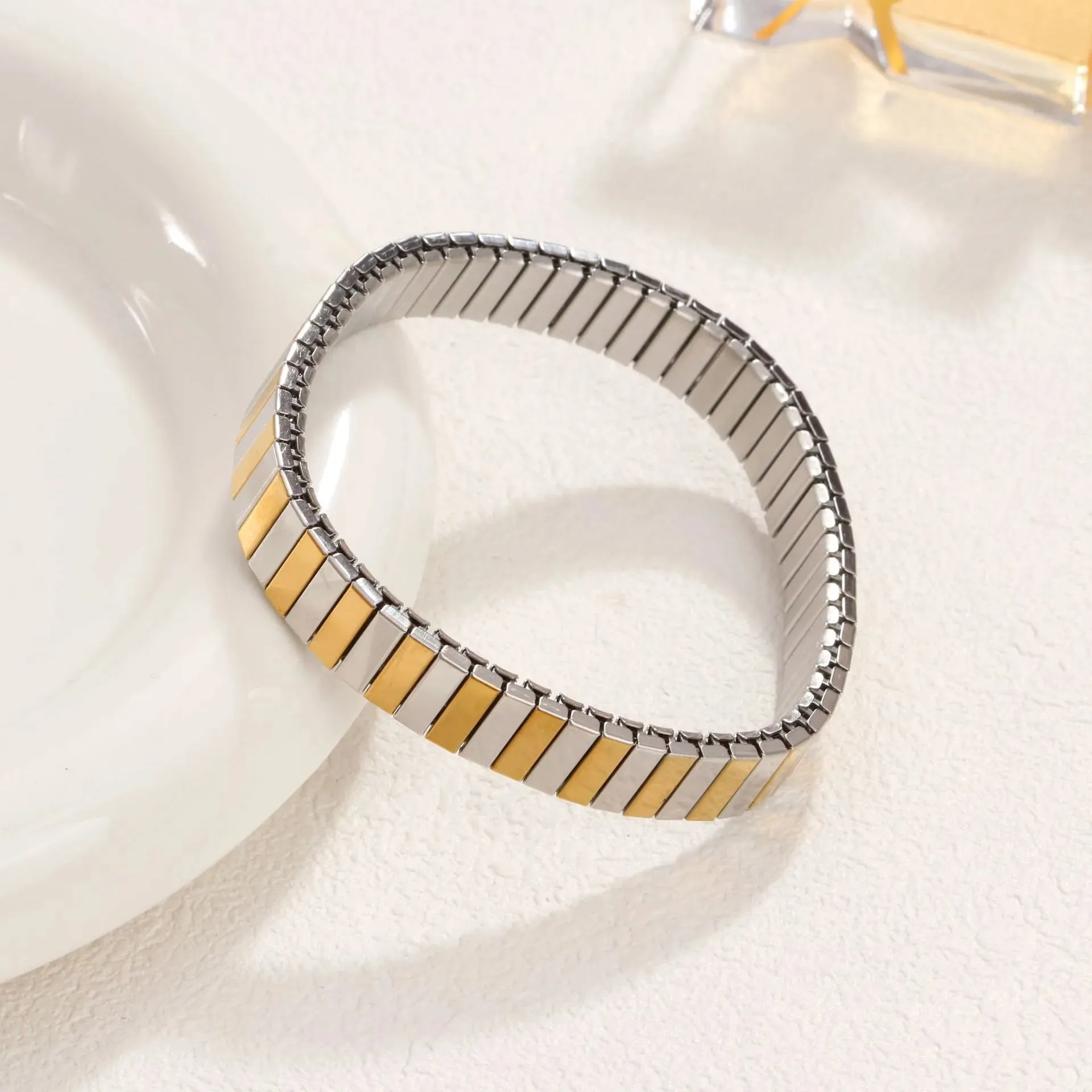 Silver and Gold 304 Stainless Steel Zircon Wristband