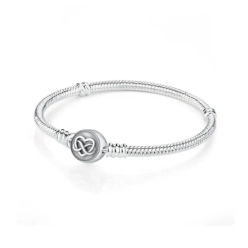 Silver Bracelets Bangles Crystal Ball Love Heart Clasp Beads Charms Moments Bracelet For Women DIY Jewelry