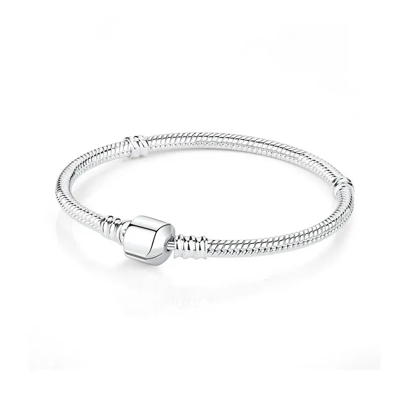 Silver Bracelets Bangles Crystal Ball Love Heart Clasp Beads Charms Moments Bracelet For Women DIY Jewelry