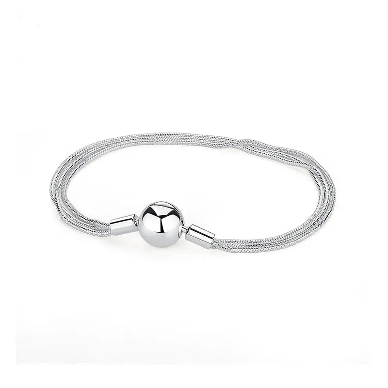 Silver Bracelets Bangles Crystal Ball Love Heart Clasp Beads Charms Moments Bracelet For Women DIY Jewelry