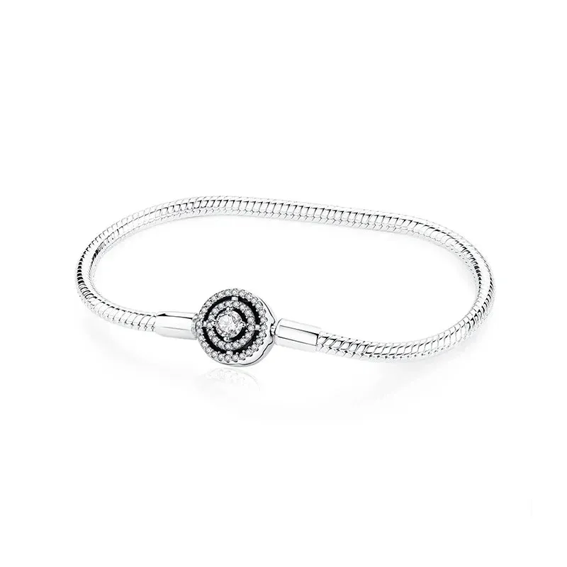 Silver Bracelets Bangles Crystal Ball Love Heart Clasp Beads Charms Moments Bracelet For Women DIY Jewelry