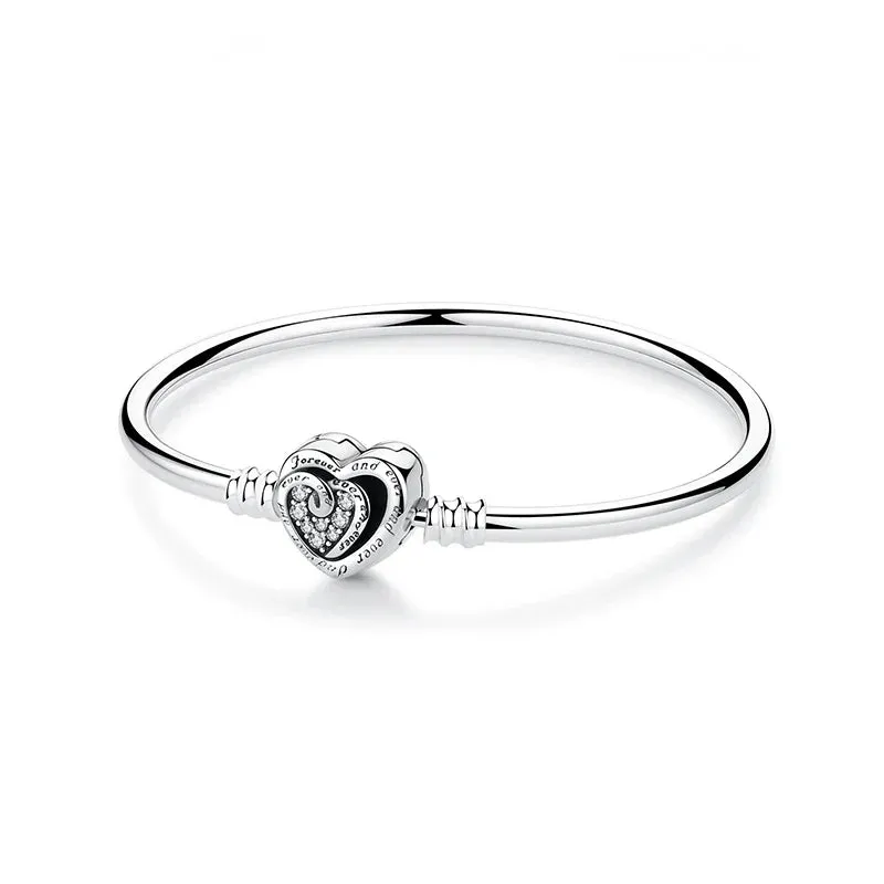 Silver Bracelets Bangles Crystal Ball Love Heart Clasp Beads Charms Moments Bracelet For Women DIY Jewelry