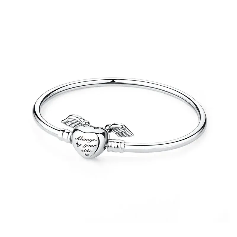 Silver Bracelets Bangles Crystal Ball Love Heart Clasp Beads Charms Moments Bracelet For Women DIY Jewelry