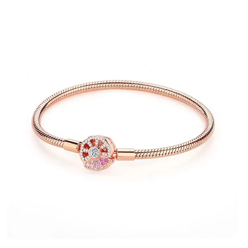 Silver Bracelets Bangles Crystal Ball Love Heart Clasp Beads Charms Moments Bracelet For Women DIY Jewelry