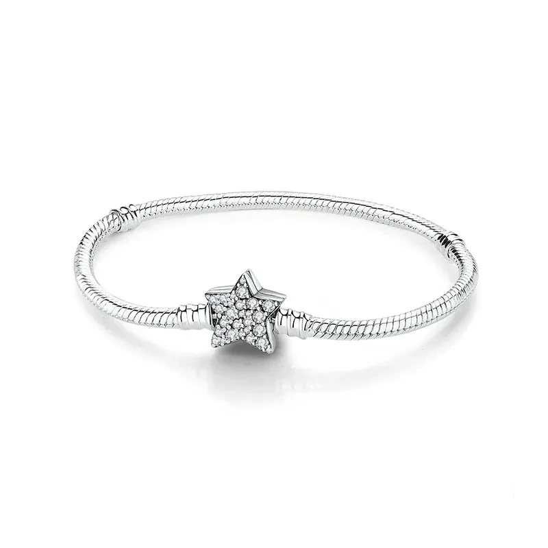 Silver Bracelets Bangles Crystal Ball Love Heart Clasp Beads Charms Moments Bracelet For Women DIY Jewelry