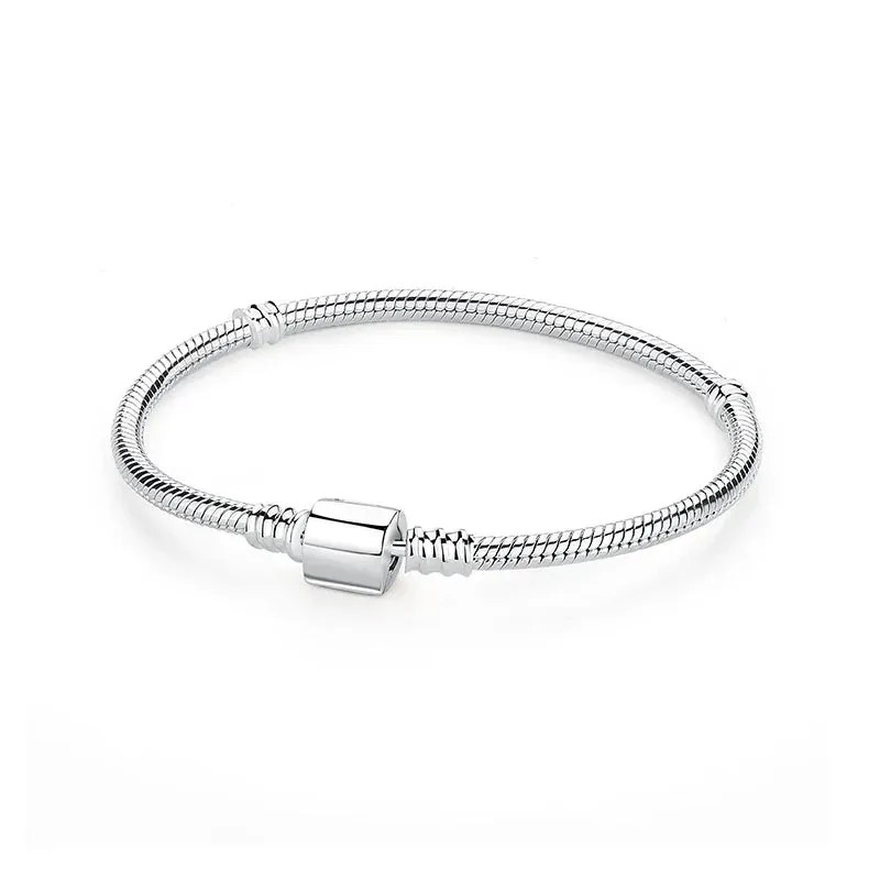 Silver Bracelets Bangles Crystal Ball Love Heart Clasp Beads Charms Moments Bracelet For Women DIY Jewelry