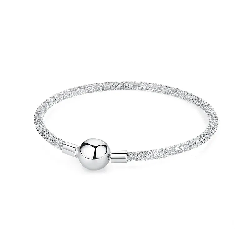 Silver Bracelets Bangles Crystal Ball Love Heart Clasp Beads Charms Moments Bracelet For Women DIY Jewelry