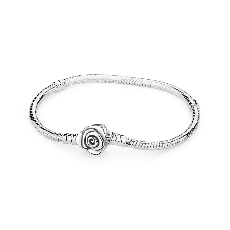 Silver Bracelets Bangles Crystal Ball Love Heart Clasp Beads Charms Moments Bracelet For Women DIY Jewelry