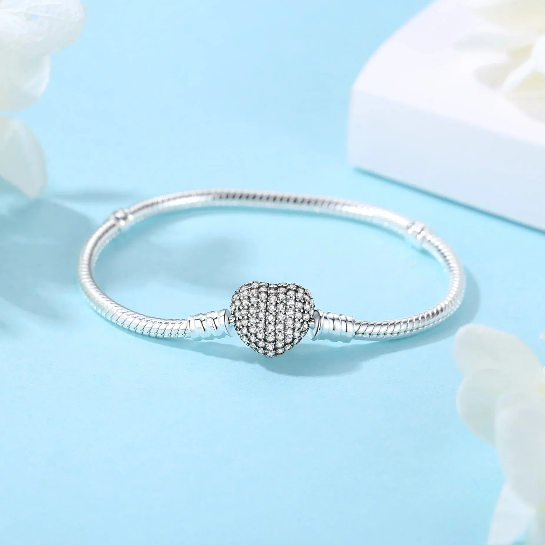 Silver Bracelets Bangles Crystal Ball Love Heart Clasp Beads Charms Moments Bracelet For Women DIY Jewelry