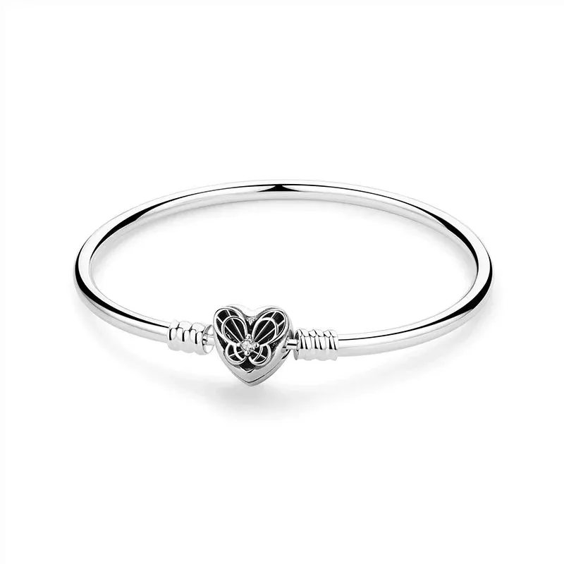 Silver Bracelets Bangles Crystal Ball Love Heart Clasp Beads Charms Moments Bracelet For Women DIY Jewelry