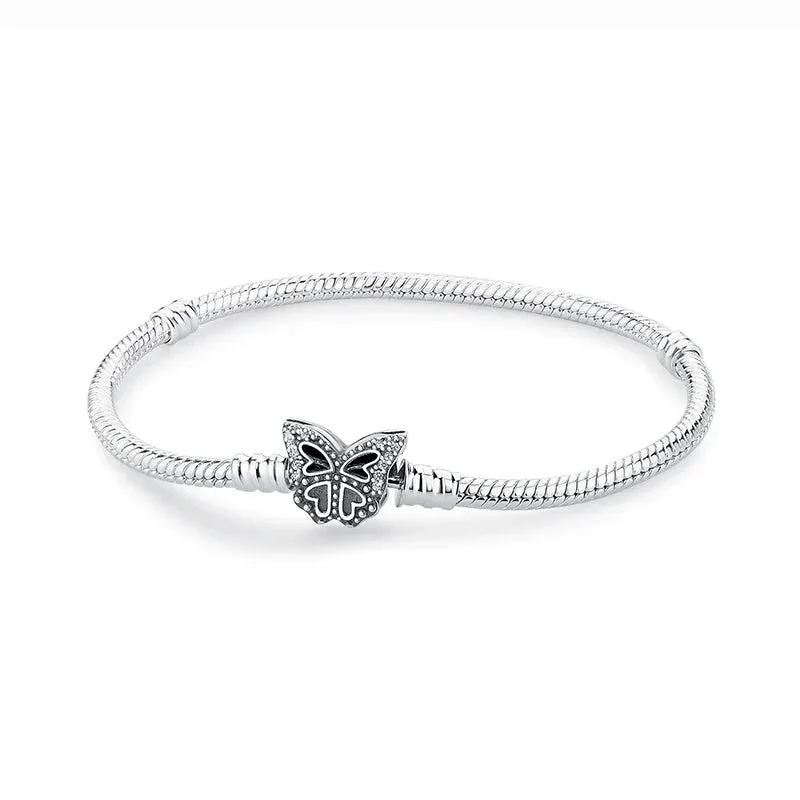 Silver Bracelets Bangles Crystal Ball Love Heart Clasp Beads Charms Moments Bracelet For Women DIY Jewelry