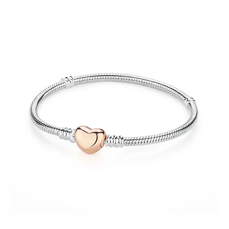 Silver Bracelets Bangles Crystal Ball Love Heart Clasp Beads Charms Moments Bracelet For Women DIY Jewelry