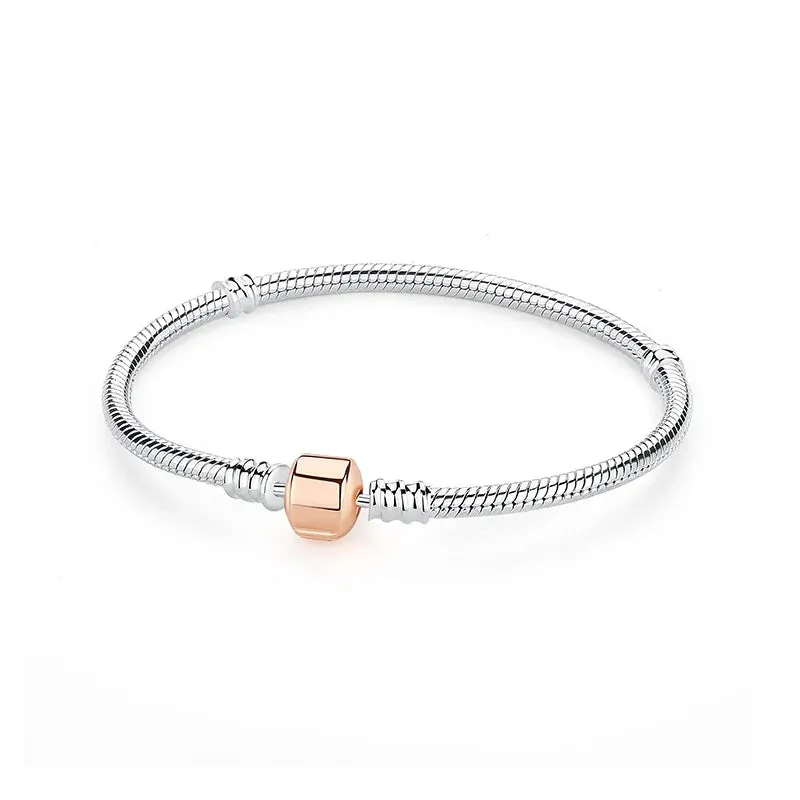 Silver Bracelets Bangles Crystal Ball Love Heart Clasp Beads Charms Moments Bracelet For Women DIY Jewelry