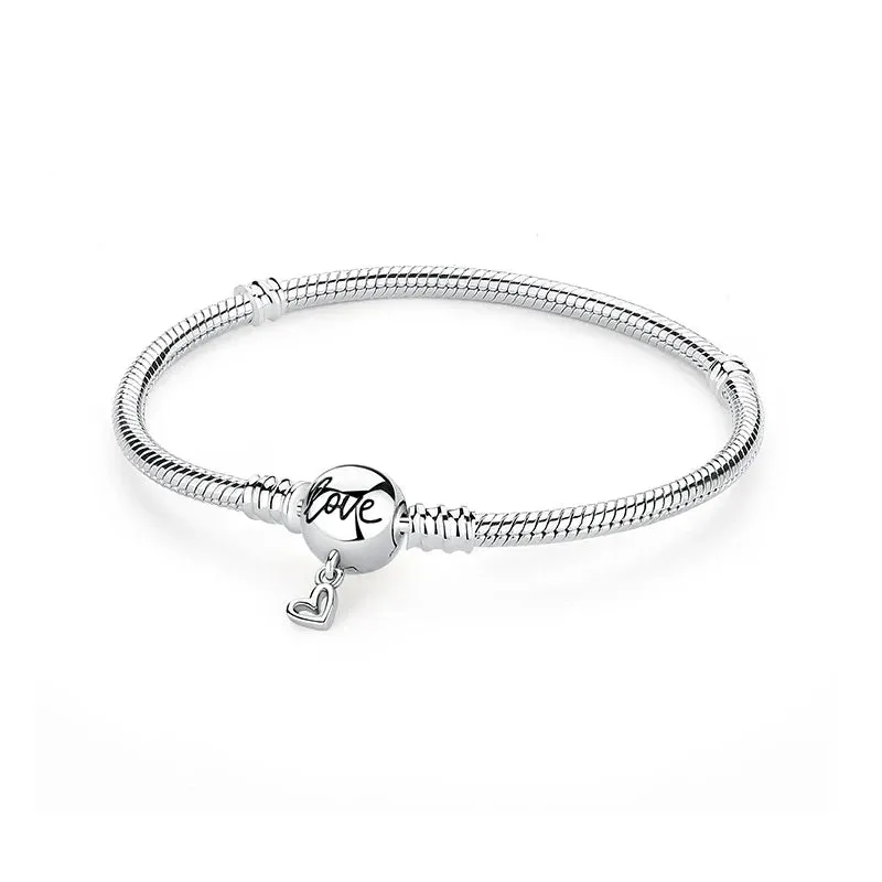 Silver Bracelets Bangles Crystal Ball Love Heart Clasp Beads Charms Moments Bracelet For Women DIY Jewelry