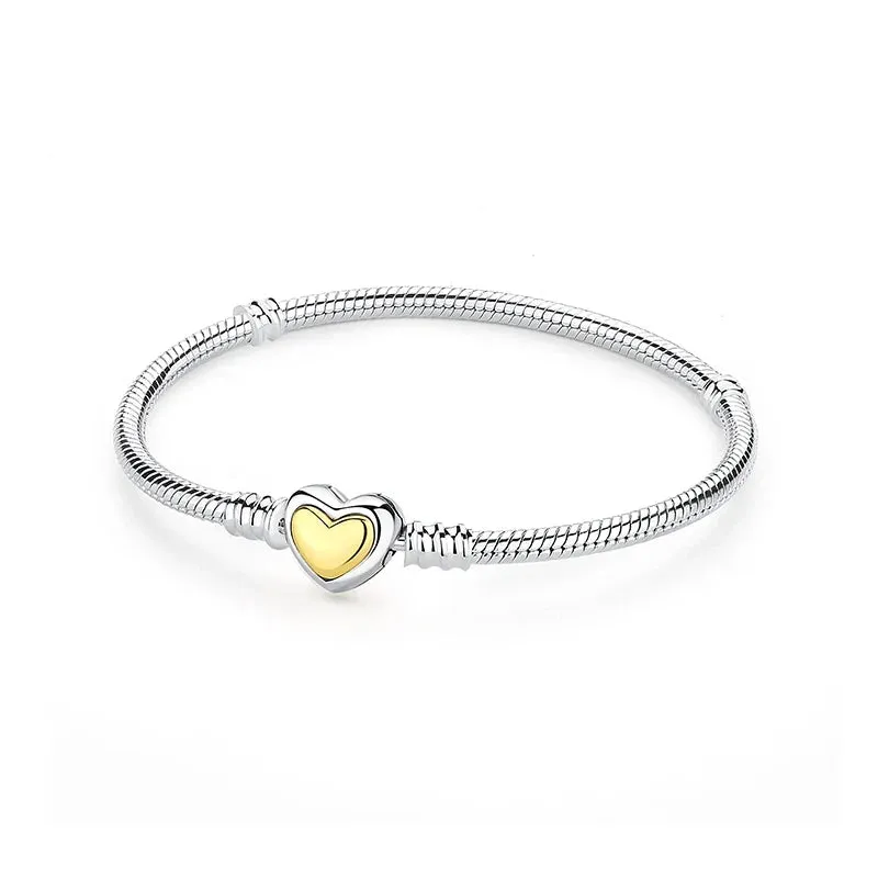 Silver Bracelets Bangles Crystal Ball Love Heart Clasp Beads Charms Moments Bracelet For Women DIY Jewelry