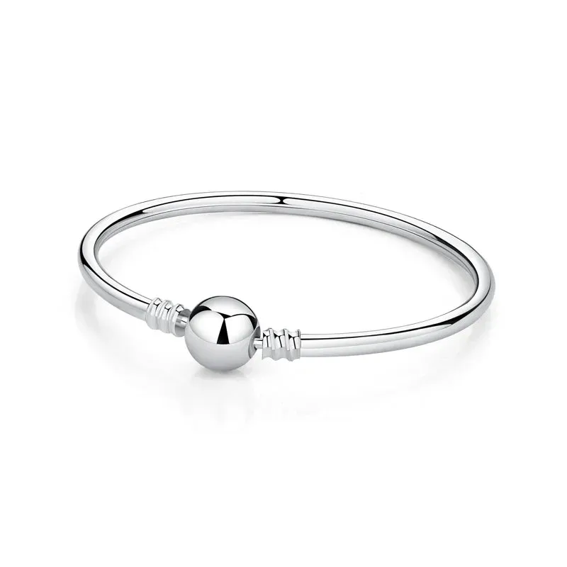 Silver Bracelets Bangles Crystal Ball Love Heart Clasp Beads Charms Moments Bracelet For Women DIY Jewelry