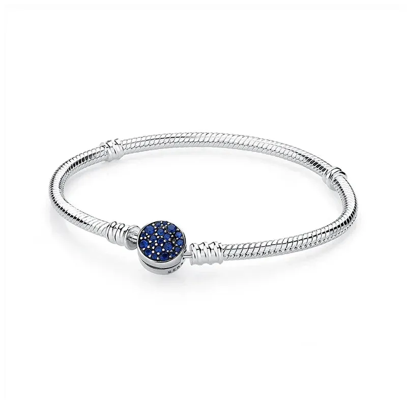 Silver Bracelets Bangles Crystal Ball Love Heart Clasp Beads Charms Moments Bracelet For Women DIY Jewelry