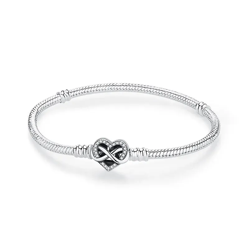 Silver Bracelets Bangles Crystal Ball Love Heart Clasp Beads Charms Moments Bracelet For Women DIY Jewelry