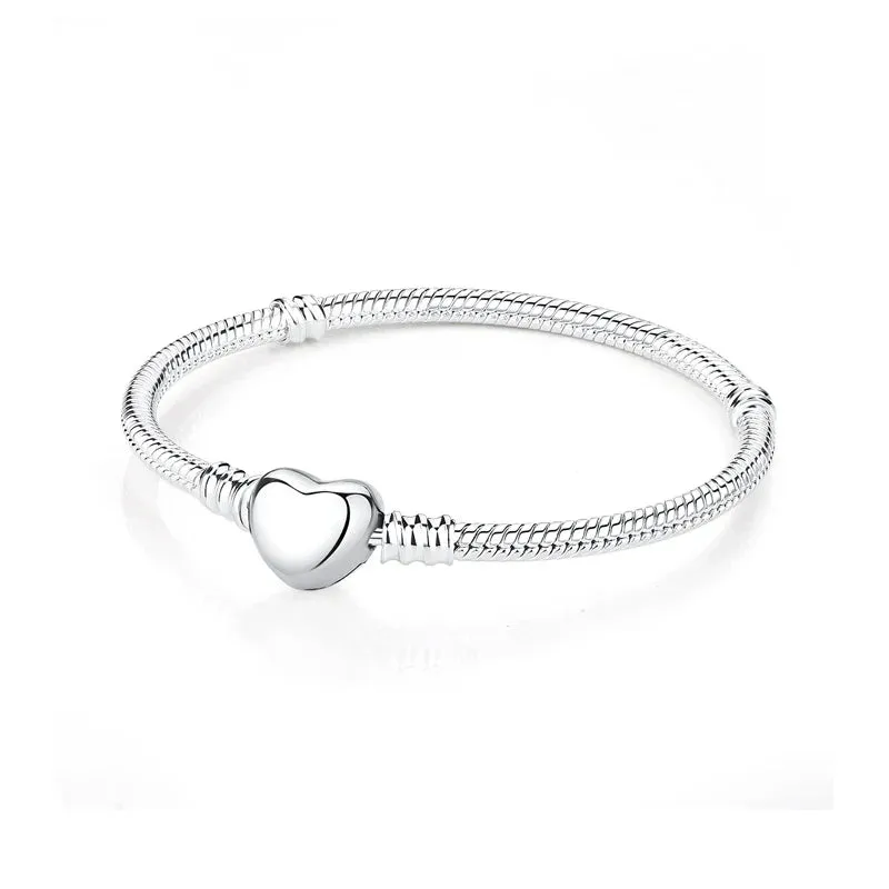 Silver Bracelets Bangles Crystal Ball Love Heart Clasp Beads Charms Moments Bracelet For Women DIY Jewelry