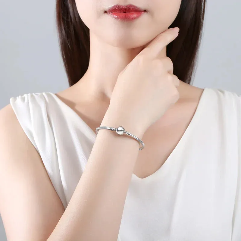 Silver Bracelets Bangles Crystal Ball Love Heart Clasp Beads Charms Moments Bracelet For Women DIY Jewelry