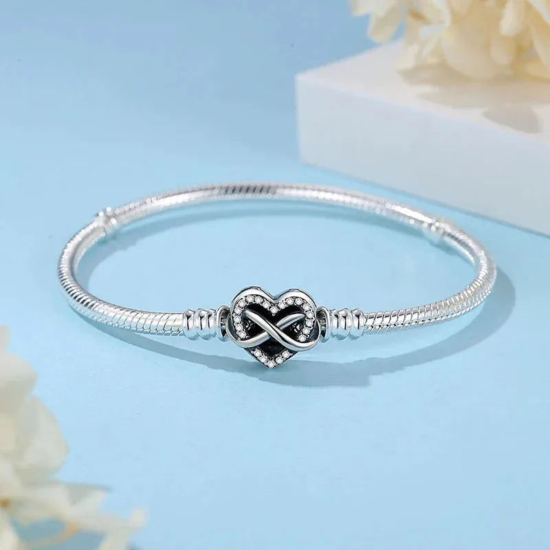 Silver Bracelets Bangles Crystal Ball Love Heart Clasp Beads Charms Moments Bracelet For Women DIY Jewelry