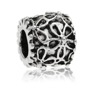 Silver Tone Flower Design Charm European Bead Compatible for Most European Snake Chain Bracelet