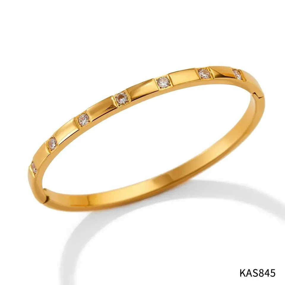 Simple Style Classic Style Geometric Stainless Steel Plating Inlay Zircon Bangle