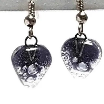 Small purple Earrings. Heart Shape Recycled glass Jewelry. Fused glass purply gray drop Earrings.