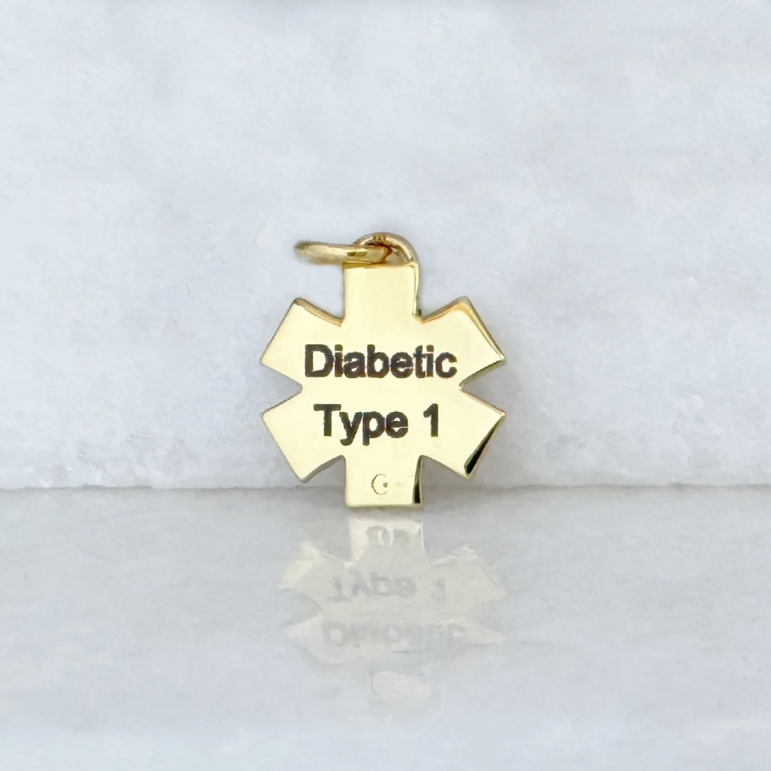 Small Star of Life Medical Charm in Gold Plated Sterling Silver & Garnet