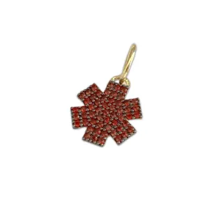 Small Star of Life Medical Charm in Gold Plated Sterling Silver & Garnet