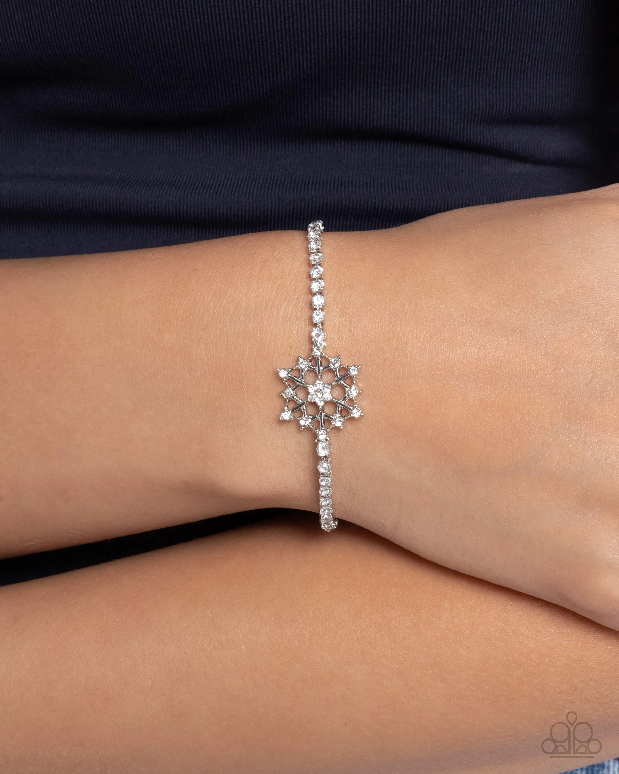 Snow Angel Shimmer - White - Rhinestone Snowflake Paparazzi Lariat Bracelet
