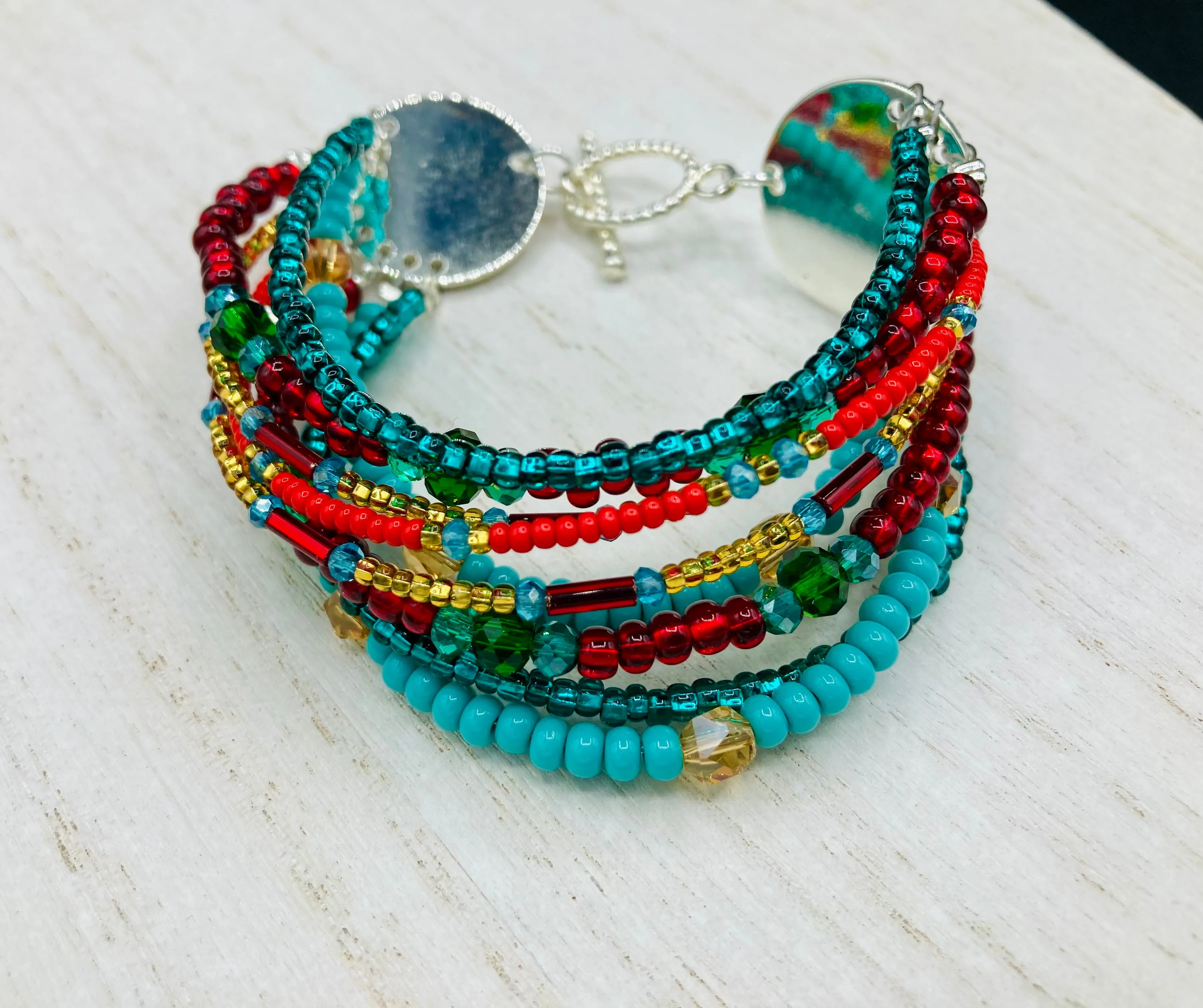 Southwest Inspired Colors Large Chunky Wide Bracelet, Bohemian Gypsy Style Jewelry, Hippie Nature Lover, Boho Shabby Chic, Mexican Colors