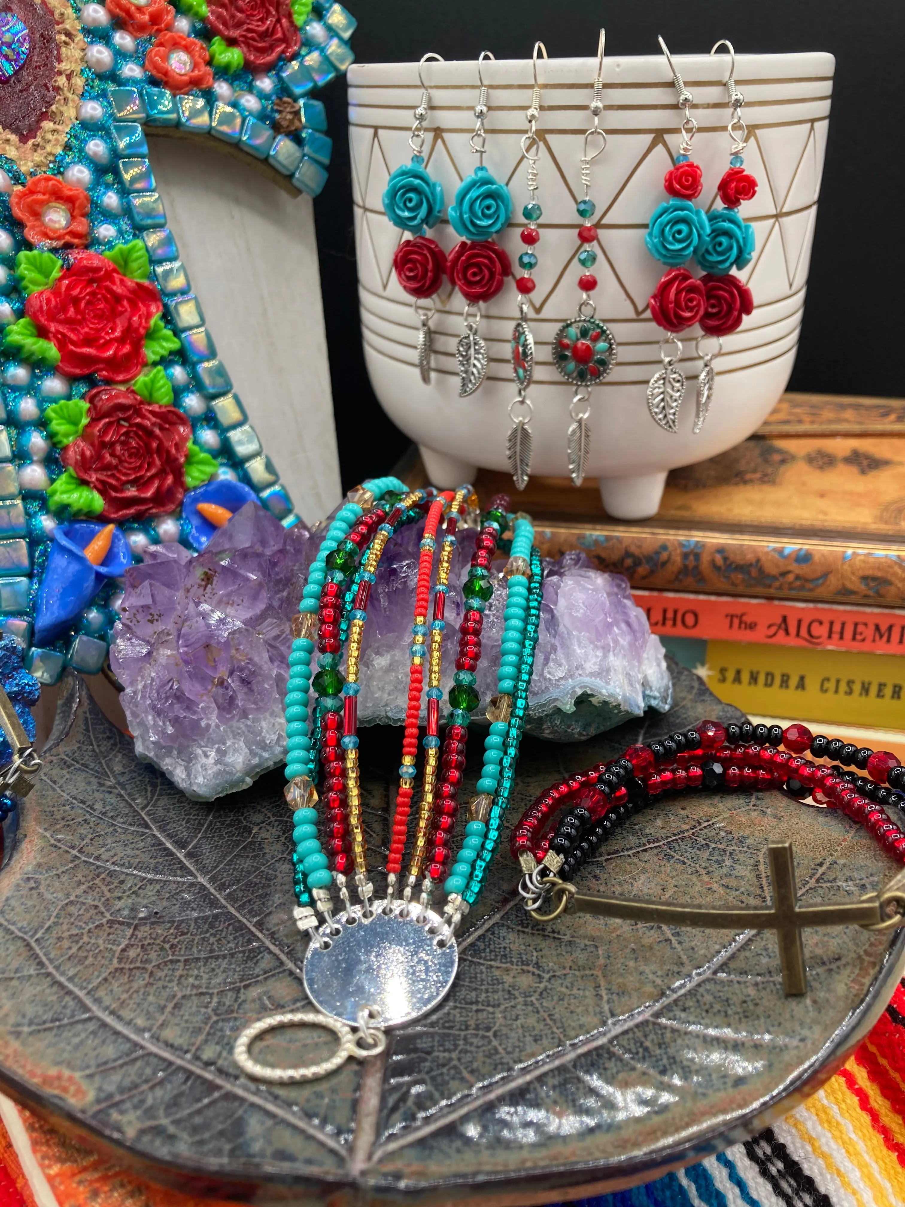 Southwest Inspired Colors Large Chunky Wide Bracelet, Bohemian Gypsy Style Jewelry, Hippie Nature Lover, Boho Shabby Chic, Mexican Colors