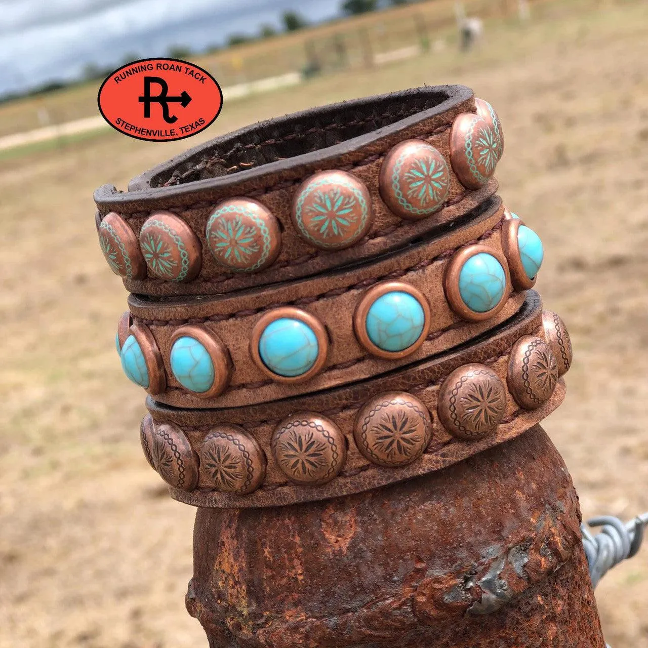 Stackable Set of Brown Bracelets with Dots and Veined Turquoise Stones