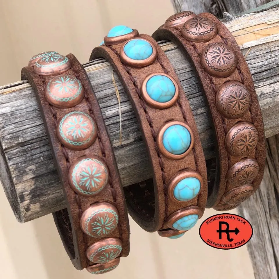 Stackable Set of Brown Bracelets with Dots and Veined Turquoise Stones