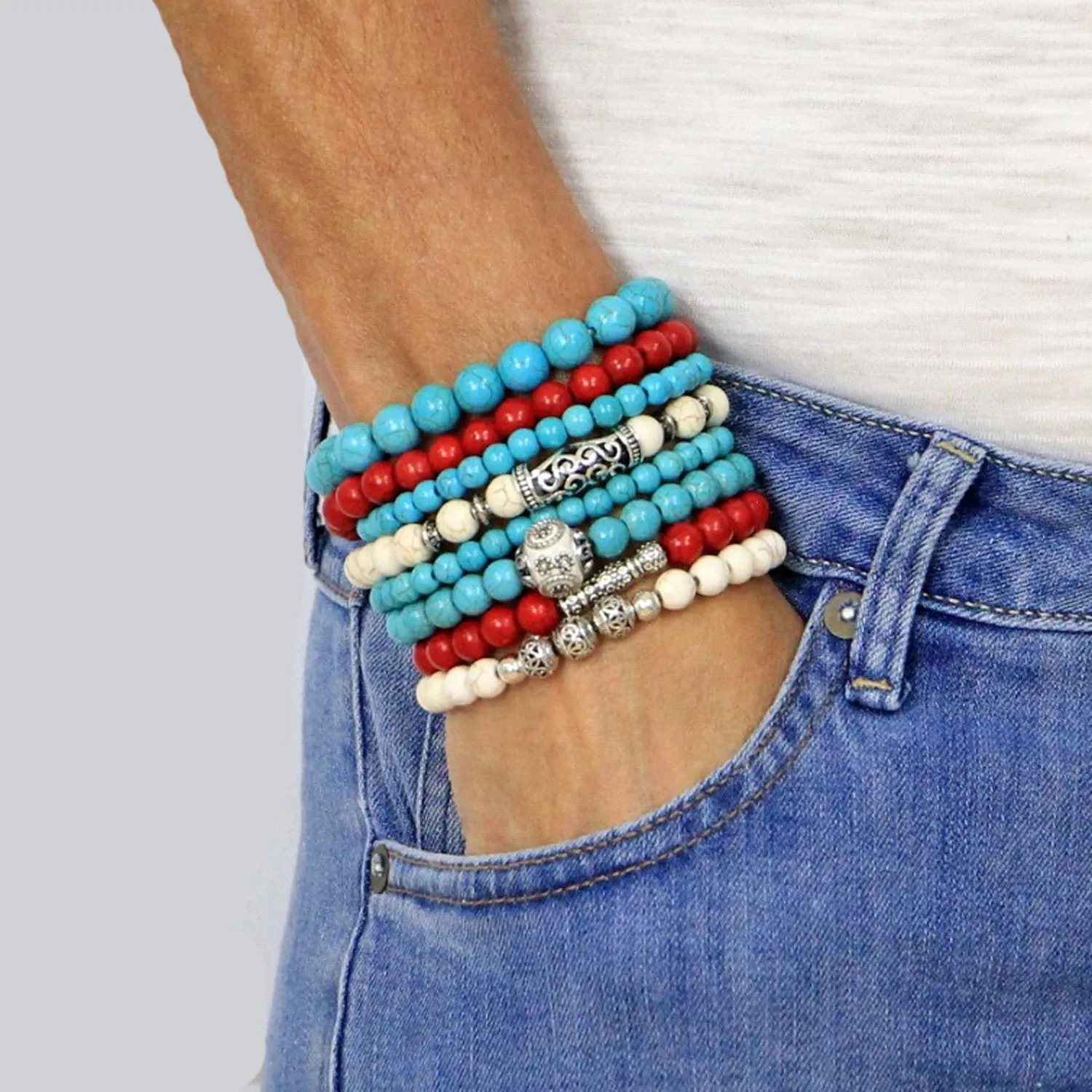 Stacking Bracelets Set, Stretch Bead Bracelet, Southwestern Beaded Bracelet