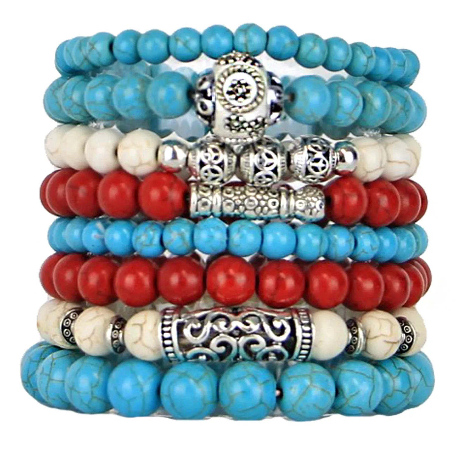 Stacking Bracelets Set, Stretch Bead Bracelet, Southwestern Beaded Bracelet