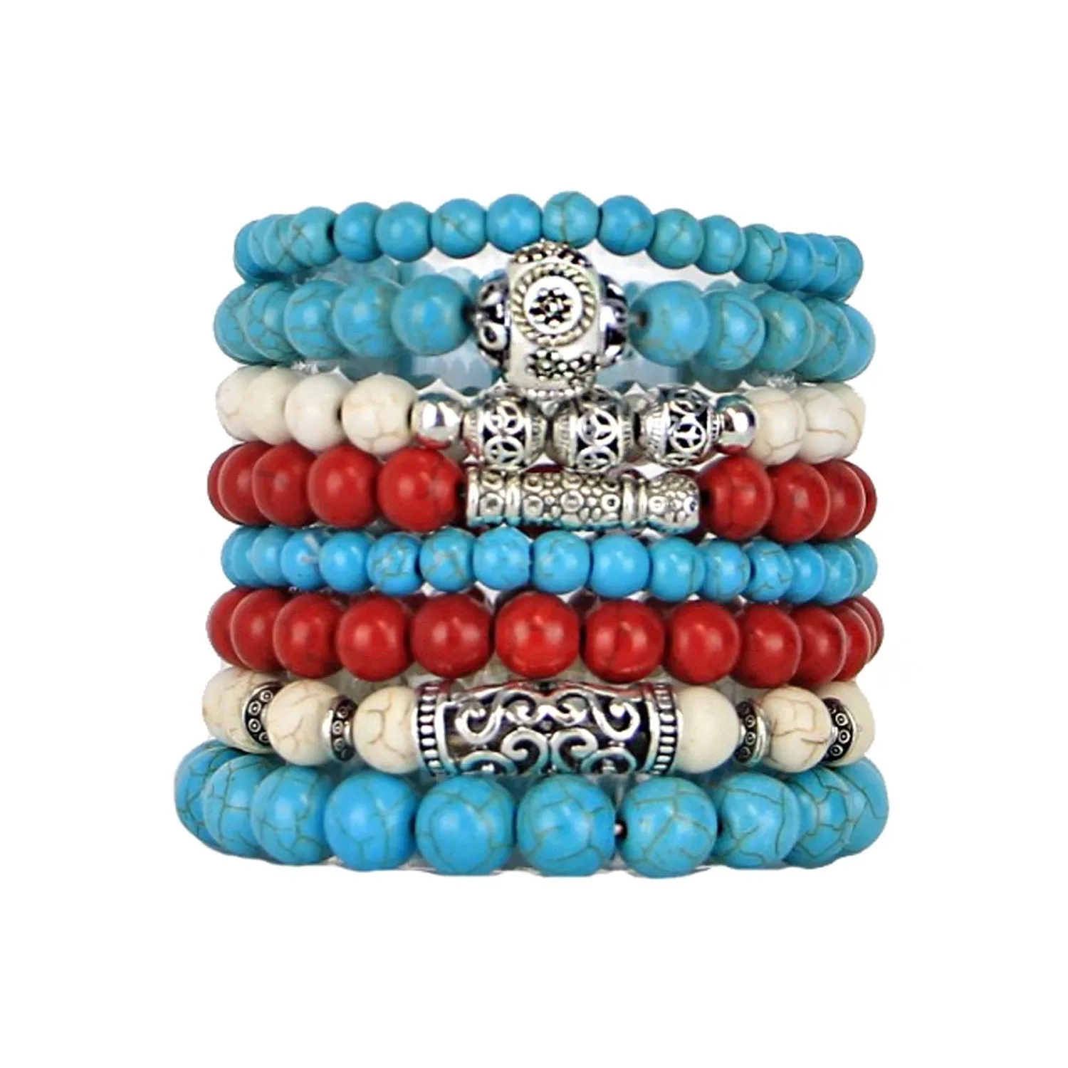 Stacking Bracelets Set, Stretch Bead Bracelet, Southwestern Beaded Bracelet