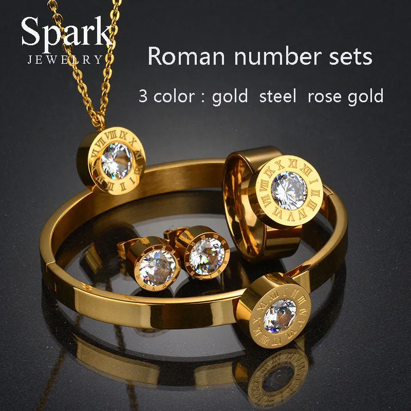 Stainless Steel 7 Colors CZ Stone  Jewelry Set