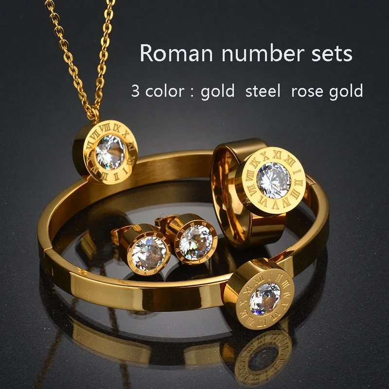 Stainless Steel 7 Colors CZ Stone  Jewelry Set