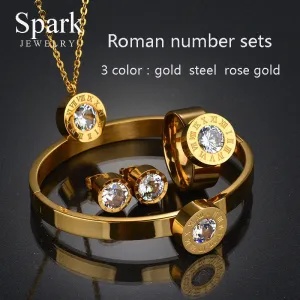 Stainless Steel 7 Colors CZ Stone  Jewelry Set