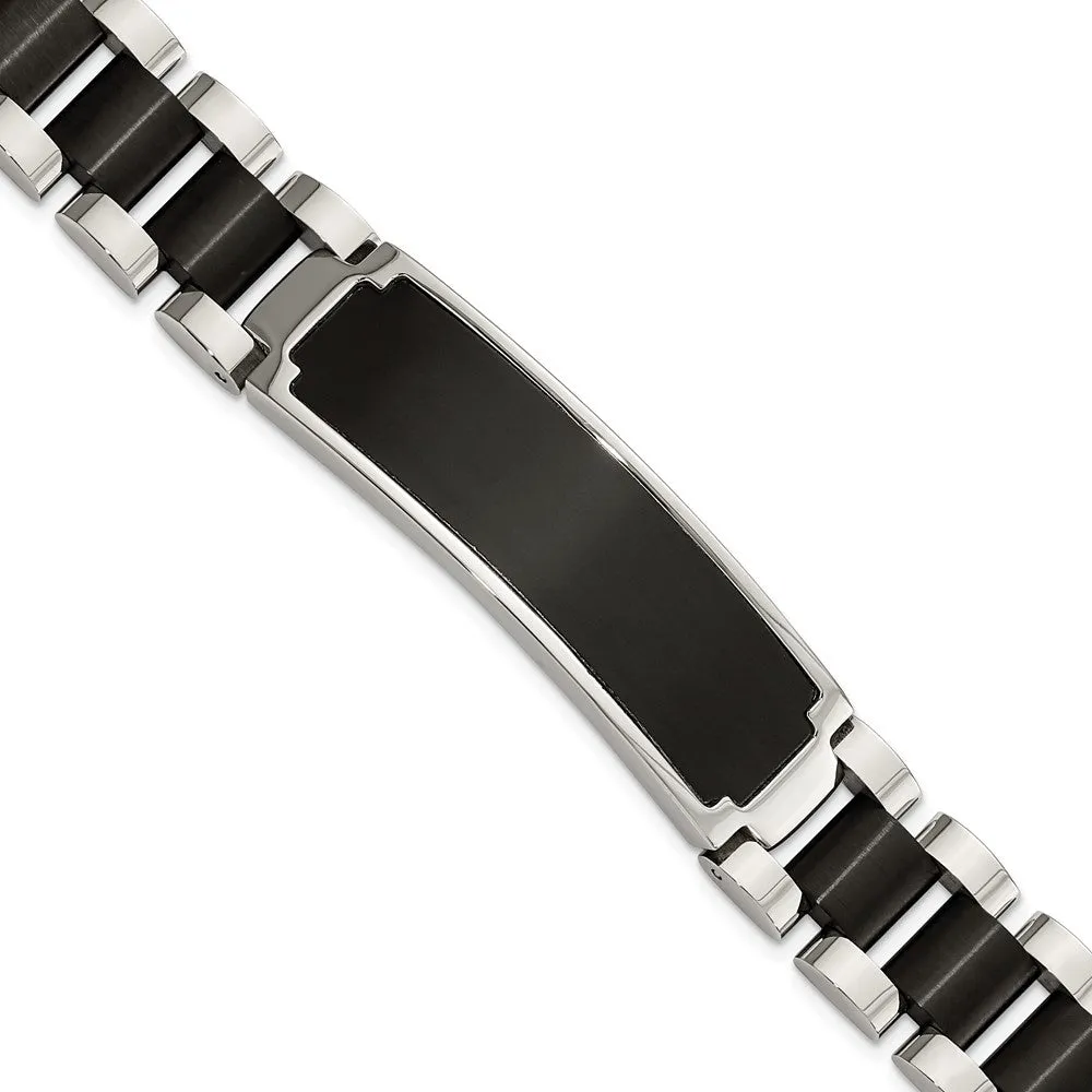 Stainless Steel Brushed and Polished Black IP-plated 8.5in ID Bracelet
