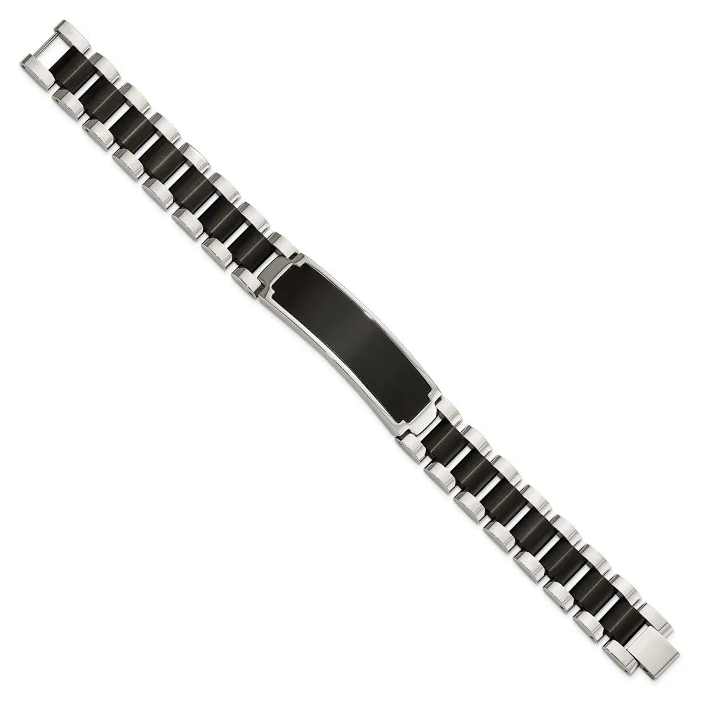 Stainless Steel Brushed and Polished Black IP-plated 8.5in ID Bracelet