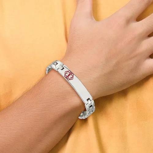 Stainless Steel Brushed and Polished with Red Enamel Medical ID Bracelet