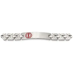 Stainless Steel Brushed and Polished with Red Enamel Medical ID Bracelet