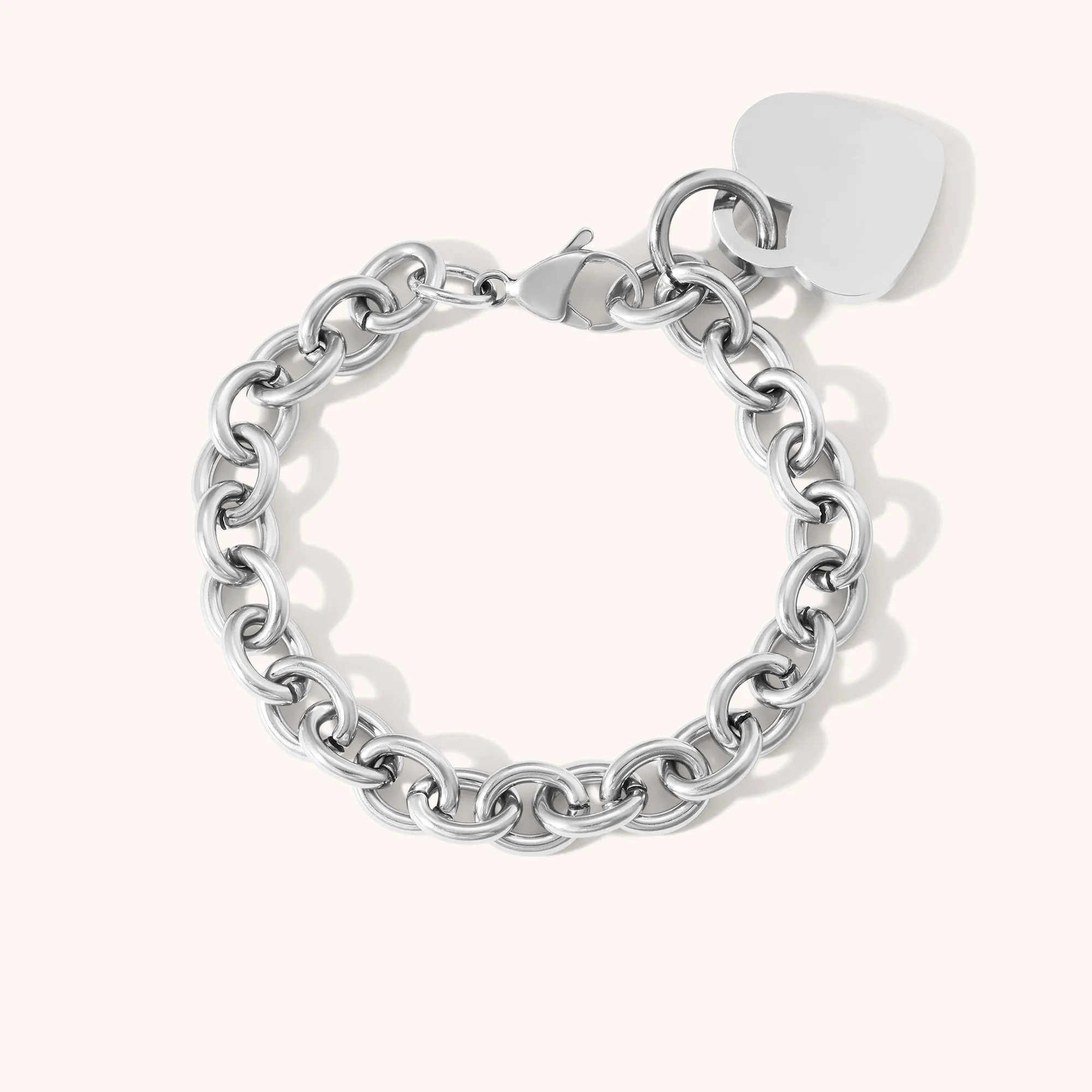 Stainless Steel Chunky Heart Engravable Bracelet